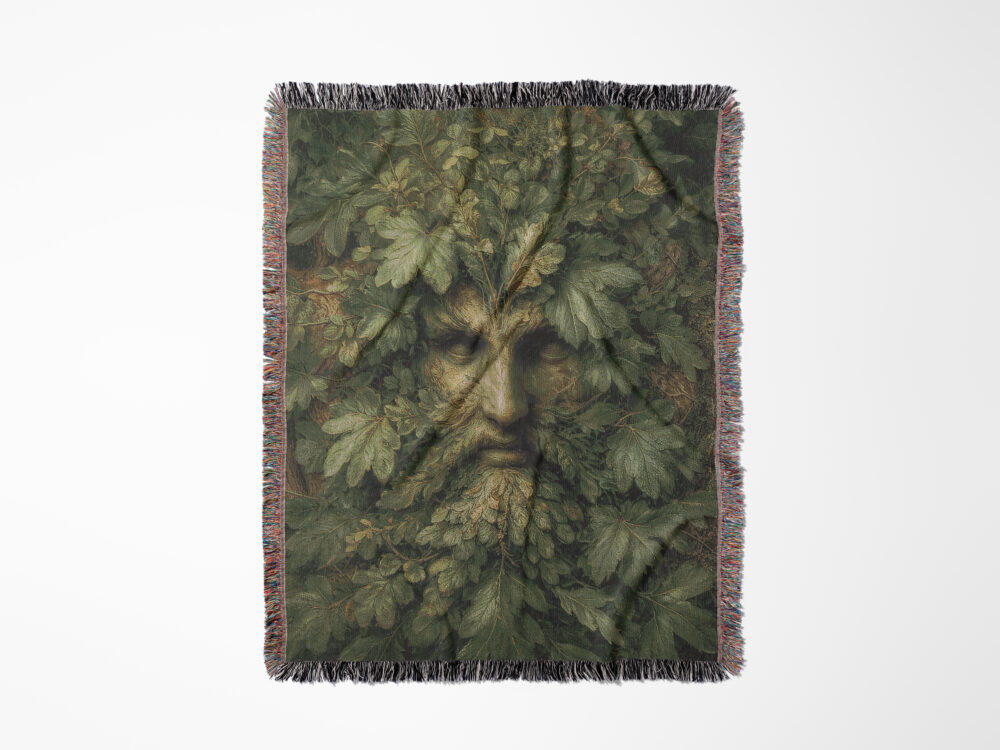 100% Cotton Celtic Green Man Woven Blanket - Image 6