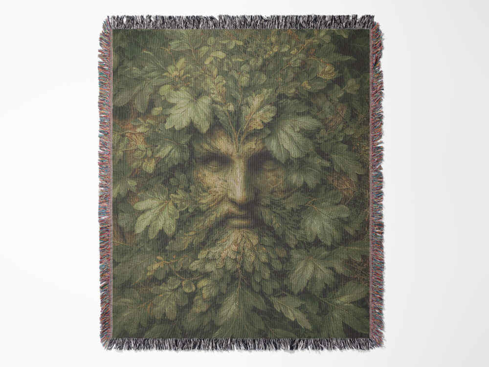100% Cotton Celtic Green Man Woven Blanket - Image 5