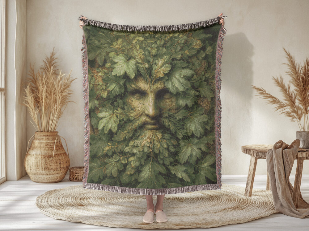 100% Cotton Celtic Green Man Woven Blanket